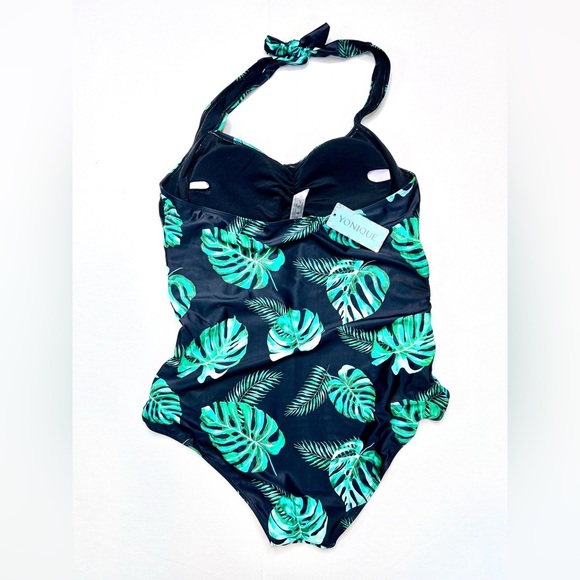 Yonique Plus swimsuit size 18W ruched halter neck tummy control tropical beach - Picture 6 of 11